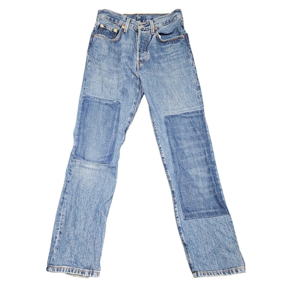 Levis‎ 501 Jeans Premium 24x30 Blue Knee Patchwork Workwear Grunge Streetwear